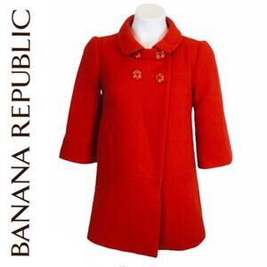 Banana Republic Peacoat Wool Cotton Blend Red Orange Cape Jacket Small